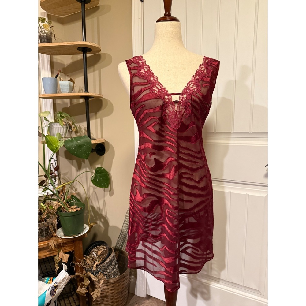 Expressions by California Dynasty‎ Sheer Zebra Print Slip Dress Burgundy Small